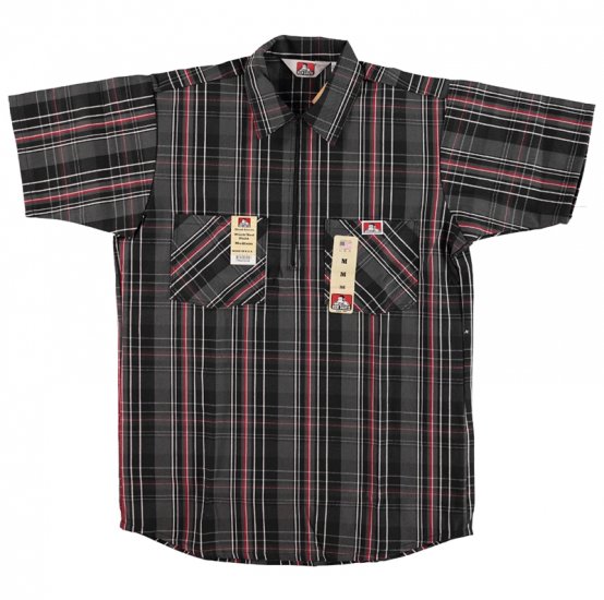 Ben Davis® Short Sleeve Plaid ½ Zip Shirt - Click Image to Close