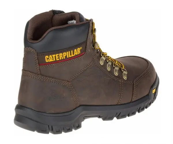 A brown and yellow caterpillar boot