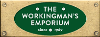 A green sign that says the workingman emporium since 1 9 6 9.