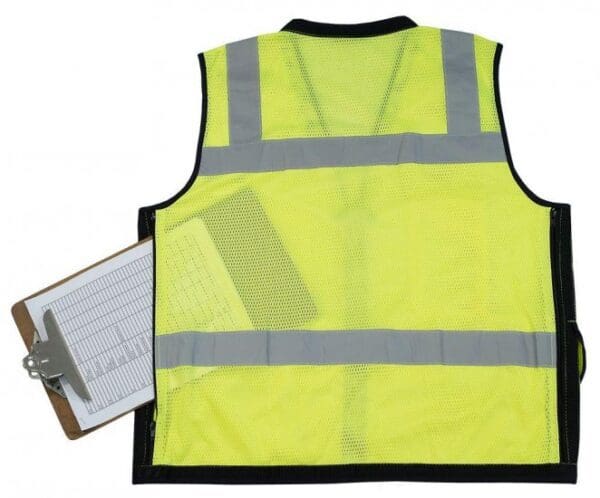 A yellow vest with a laptop on it